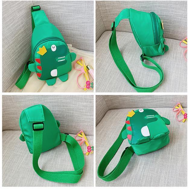 Green Kids Cartoon Dinosaur Chest Bag Cute Lightweight Nylon Crossbody Shoulder Pack for Toddlers Outings and Travel New Arrival Gift