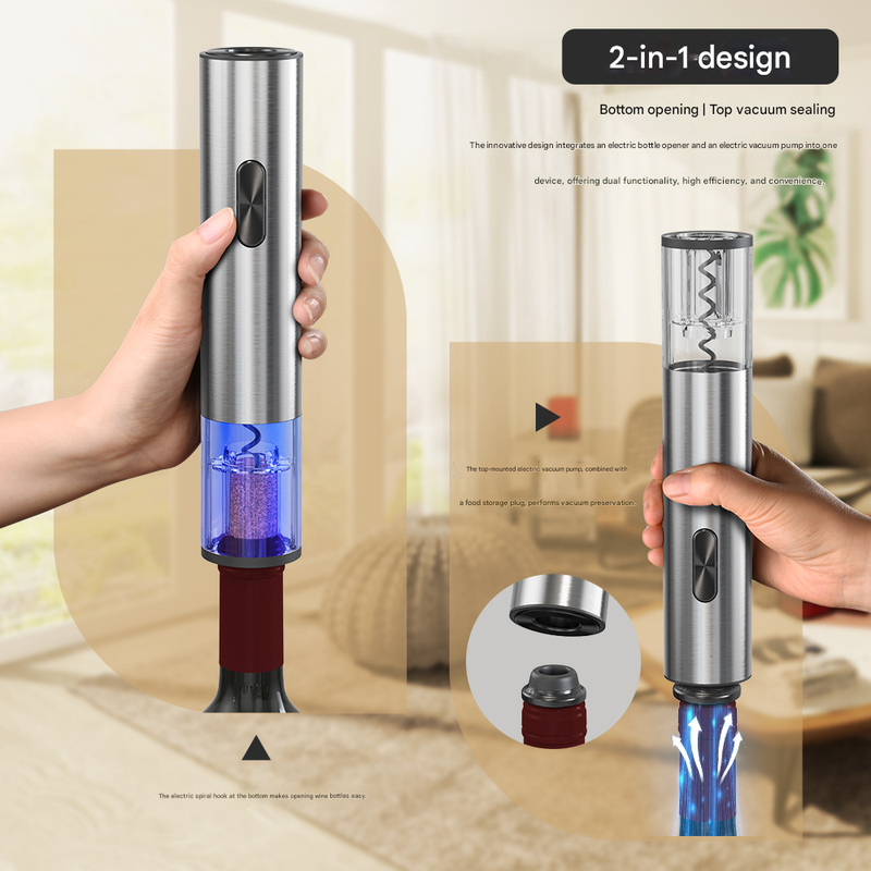 Electric Wine Opener Set 2-in-1 Rechargeable Automatic Corkscrew with Vacuum Seal Base Aerator Foil Cutter Professional Barware Australian Home Use