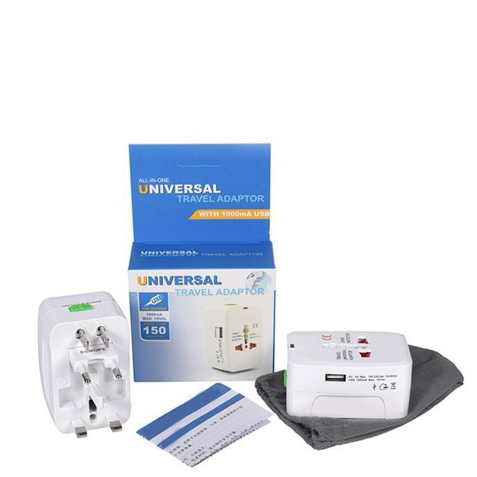 2-PCS White Universal Travel Adapter Global Power Plug Converter for UK EU US AU with USB Charging Ports Compact All-in-One International Australian Travel Essential