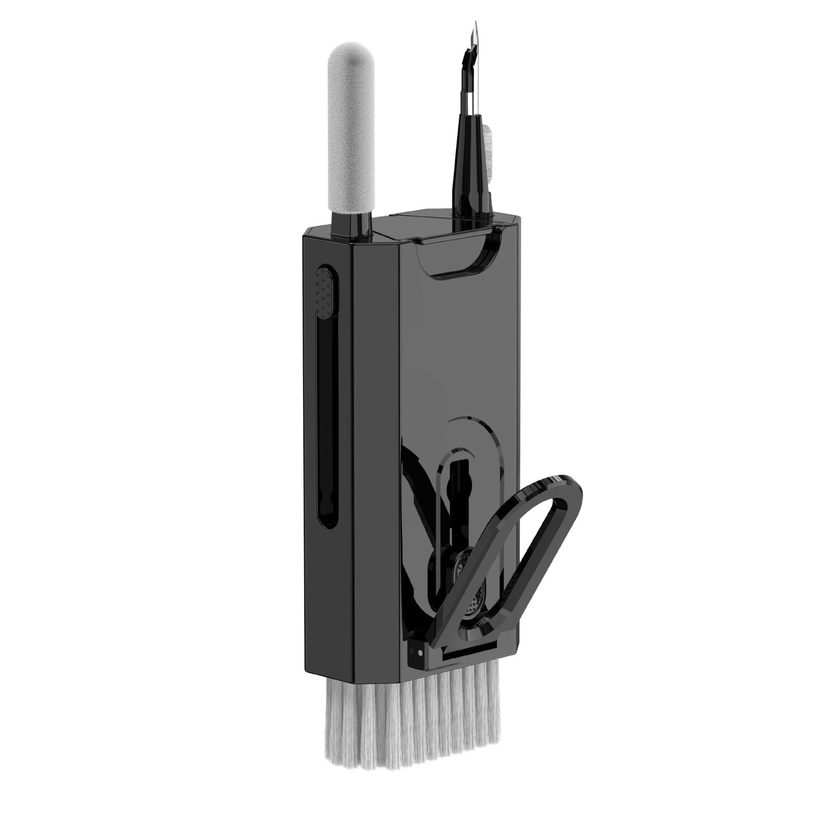 Black Q8 8-in-1 Multi-Function Cleaning Kit – Compact Keyboard, Phone, and Earphone Cleaner with Built-In Tools (No Cleaning Liquid Included)