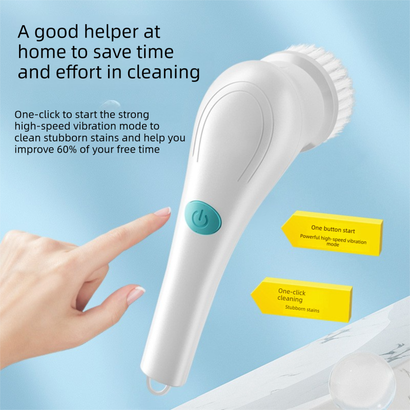 Electric Cleaning Brush with 5 Replaceable Heads – Waterproof, Rechargeable Kitchen Scrubber for Dishes, Surfaces & Deep Cleaning