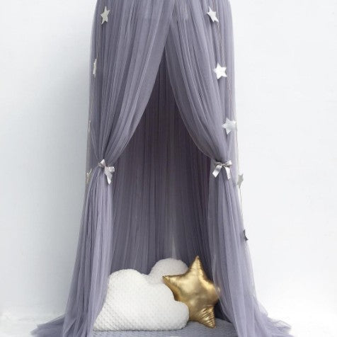 Grey Nordic Style 7-Layer Tulle Bed Canopy 300cm Extra Long 60cm Dome for Australian Kids Bedroom Nursery and Playroom Decor