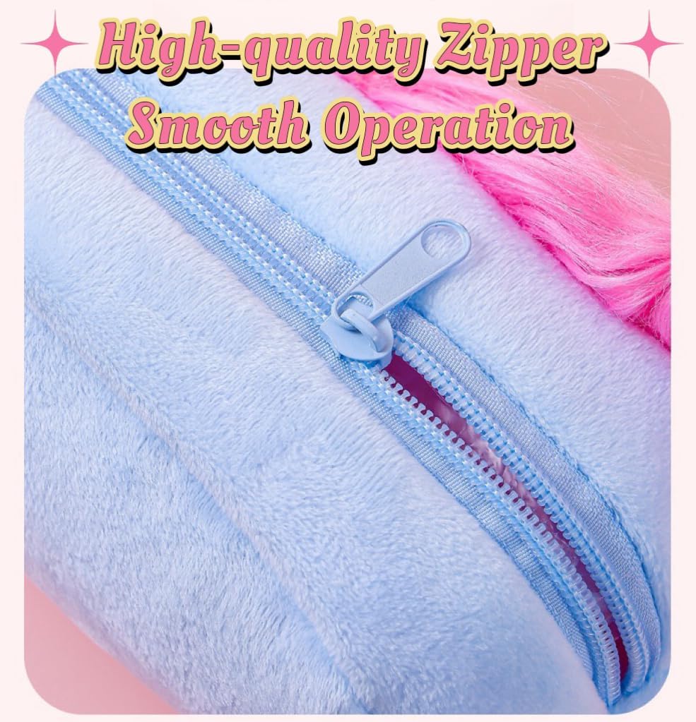 Purple Funny Plush Big Eye Monster Pencil Case with DIY Messy Hair Large Capacity Stationery Pouch for Australian Students and School Gift