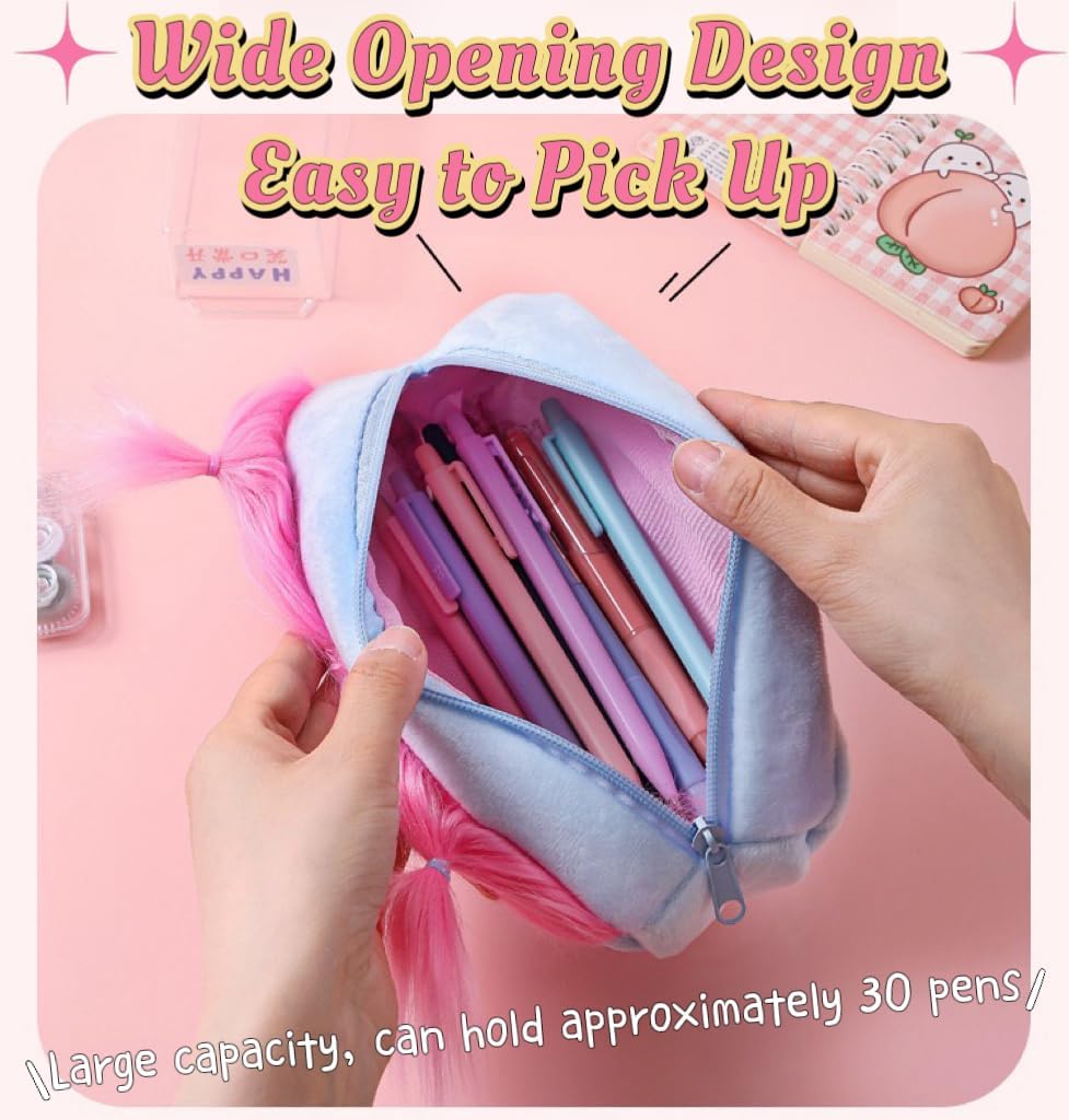 Purple Funny Plush Big Eye Monster Pencil Case with DIY Messy Hair Large Capacity Stationery Pouch for Australian Students and School Gift