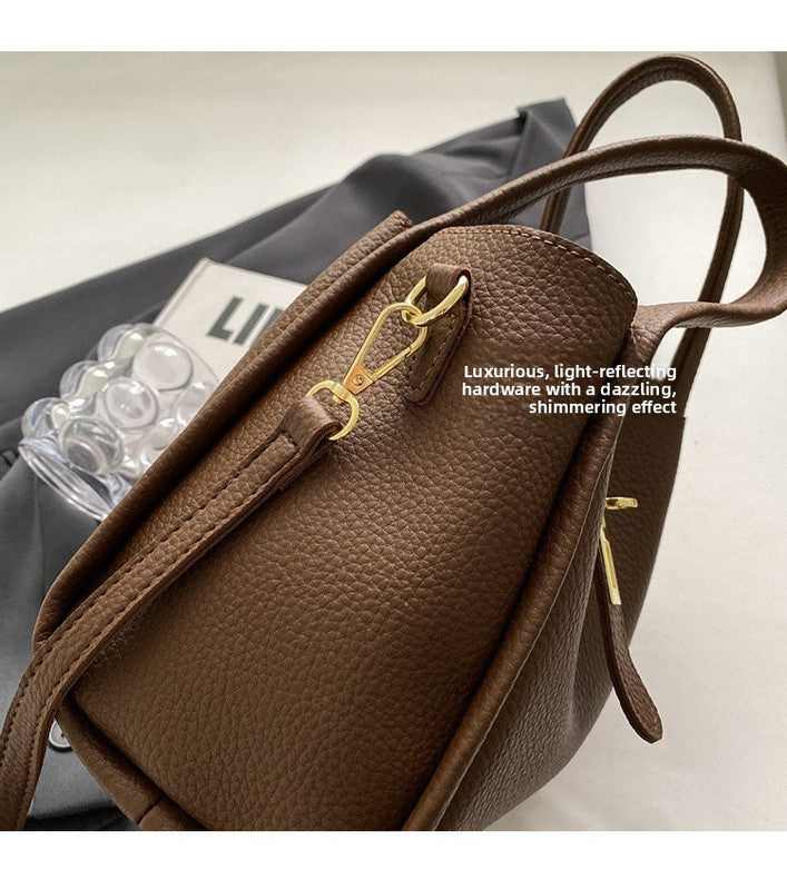 Coffee color Retro 2-Piece Women's Bucket Bag Set with Removable Inner Pouch PU Leather Crossbody Handbag and Fashionable Tote for Australian Everyday Use