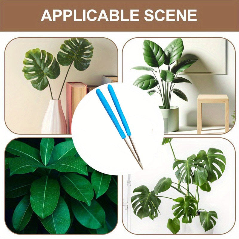 Blue 3 Pack Microfiber Plant Leaf Cleaning Tongs with Removable Sleeves and Natural Bamboo Handles for Houseplants Maintenance