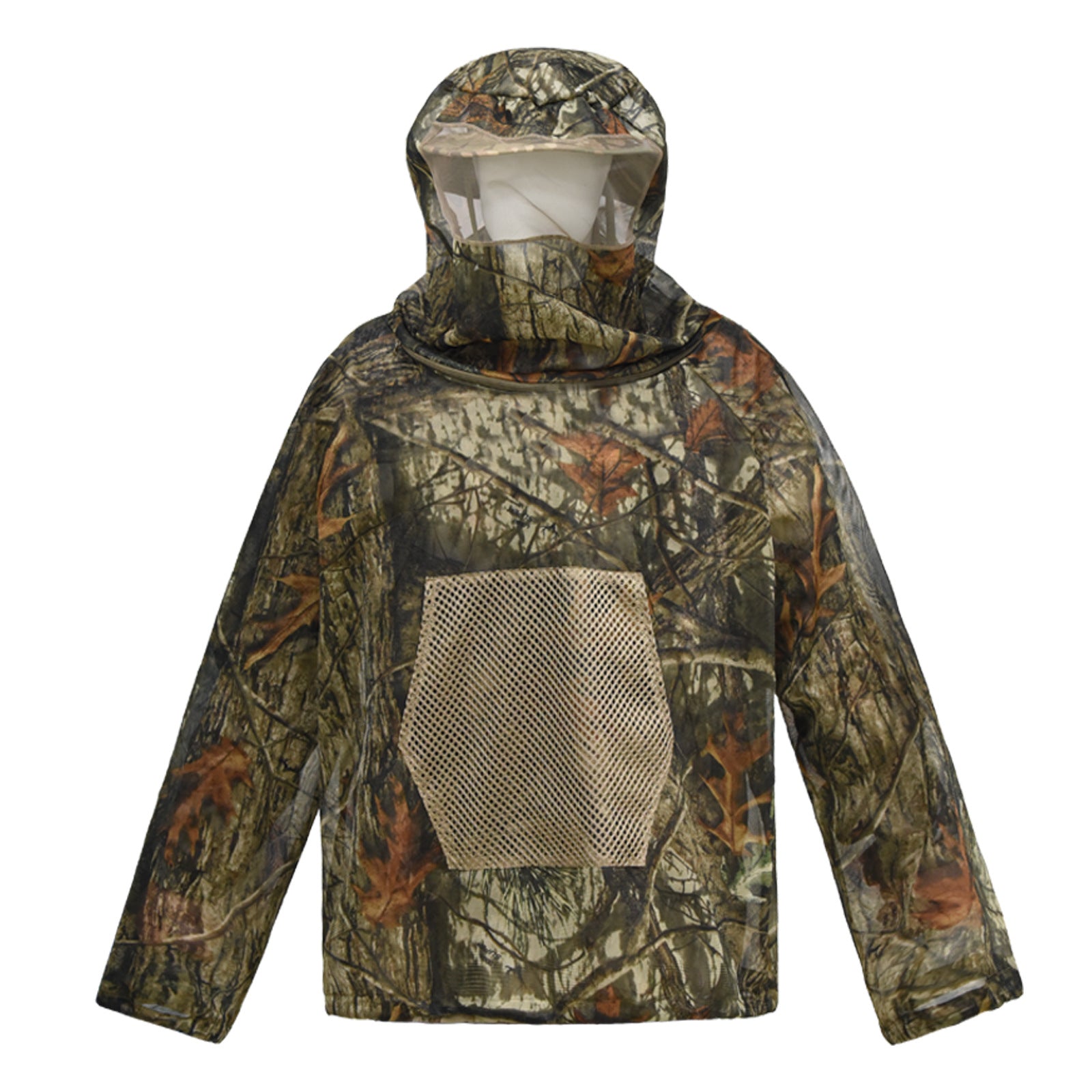 Bark and green leaves Camouflage Mosquito Repellent Suit Ultra-Fine Mesh Hooded Ghillie Suit for Outdoor Hunting Camping Fishing and Beekeeping(XL/XXL)