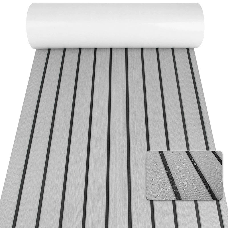Non-Slip EVA Foam Boat Flooring Sheet Grey with Black Stripes Self-Adhesive Marine Decking Mat for Yacht and Boat Deck DIY Upgrade(2400x900x6mm)