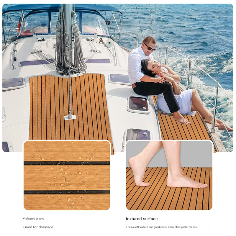 Teak EVA Foam Boat Flooring Sheet Brown with Black Stripes Self-Adhesive Marine Decking Mat for Yacht Fishing Boat RV DIY Upgrade Australian Boating(2400x400x6mm)