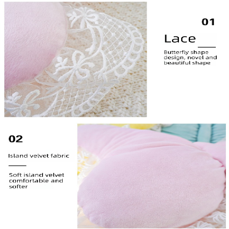 Blue Elegant Butterfly Lace Throw Pillow 60x45cm Soft Decorative Cushion for Sofa Bedroom Office and Car Comfort Backrest Accessory