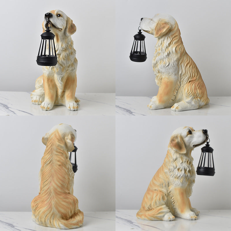 Solar Dog Garden Statue with Lantern Waterproof Resin Puppy Ornament for Outdoor Patio Pathway Backyard Decoration Australian Pet Lovers(B)