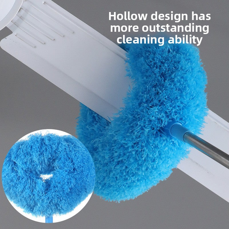 Green Long Handle Ceiling Fan Duster with Hollow Microfiber Head and Extendable Stainless Steel Pole for High Reach Home Cleaning Efficiency