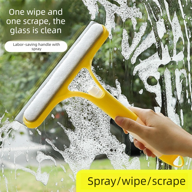 2-PCS Yellow 3-in-1 Window Squeegee with Built-in Spray Bottle and TPR Scraper for Glass and Car Windshields Professional Multi-Purpose Local Cleaning Solution