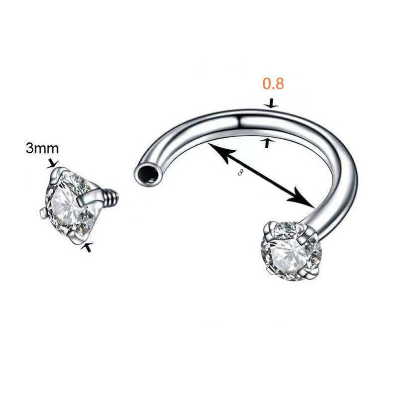 2-PCS Champagne G23 Titanium Horseshoe Ring with 5A Zircon Internal Thread for Nose Ear Lip Septum Piercing Hypoallergenic Jewelry for Local Trendsetters