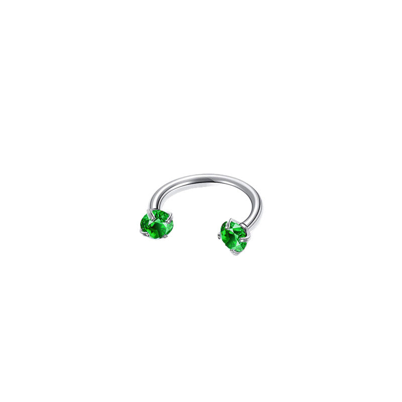 2-PCS Emerald G23 Titanium Horseshoe Ring with 5A Zircon Internal Thread for Nose Ear Lip Septum Piercing Hypoallergenic Jewelry for Local Trendsetters