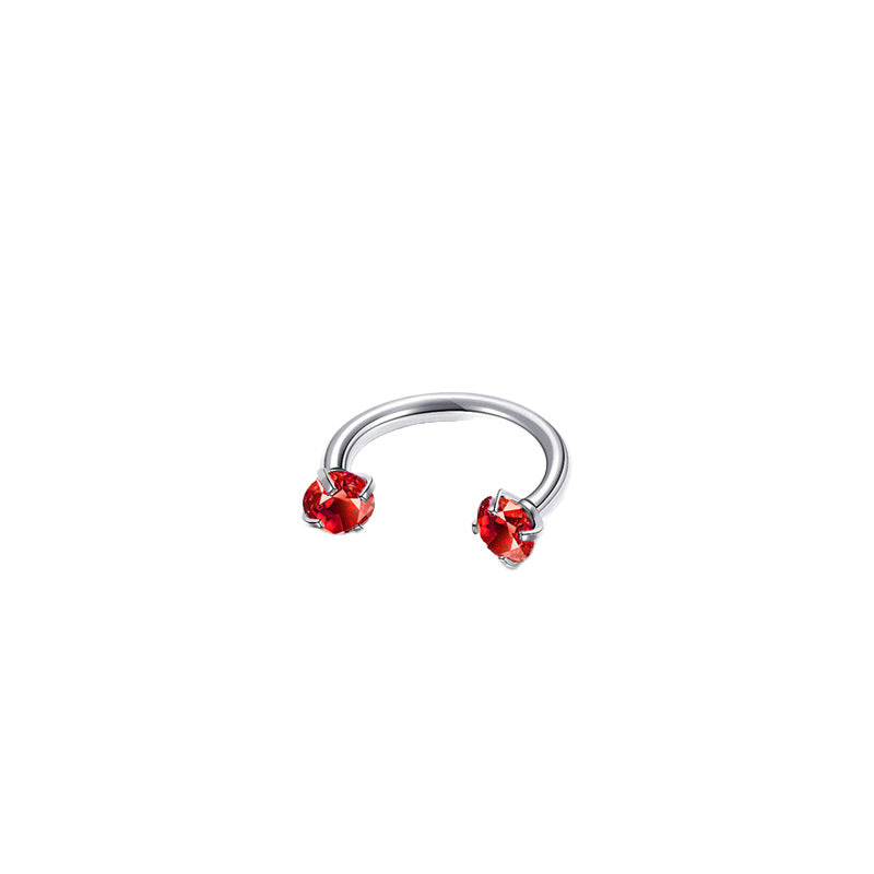 2-PCS Pomegranate red G23 Titanium Horseshoe Ring with 5A Zircon Internal Thread for Nose Ear Lip Septum Piercing Hypoallergenic Jewelry for Local Trendsetters