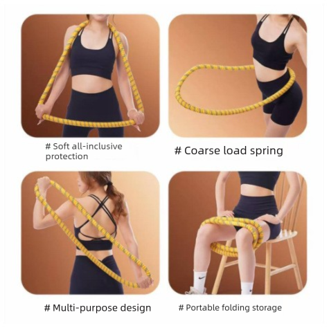 Black Weighted Soft Spring Hula Hoop with Silent Alloy Interior and Polyester Wrap for Home Gym Full Body Fitness and Abdominal Training Solution