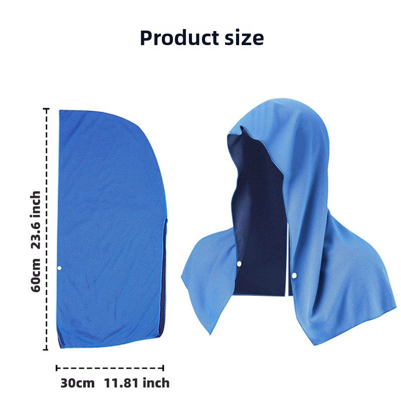 Light blue Instant Cooling Hooded Towel U-Shaped Sun Protection Quick Dry Scarf with Carabiner Pouch for Local Outdoor Sports and Gym Workouts