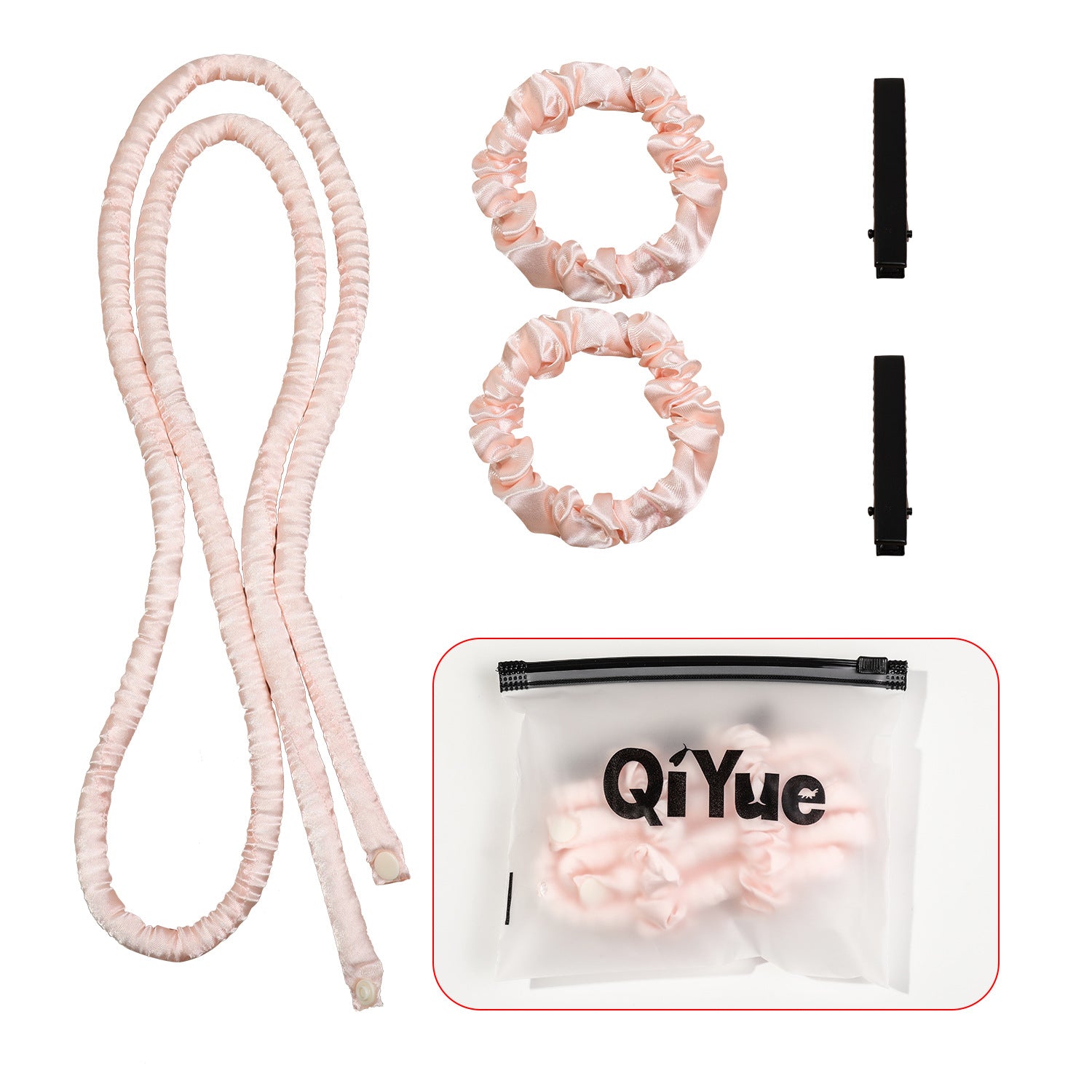 2-PCS Pink Heatless Hair Curler Set Extra Long Overnight Soft Ribbon for Natural Big Waves Damage-Free Professional Home Styling Solution for Local Women