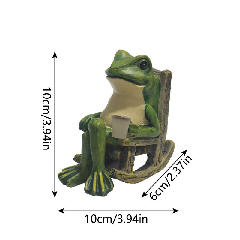 Solar Powered Rocking Chair Frog Garden Statue Resin Animal Sculpture with LED Glowing Cup for Patio Backyard Landscape Charming Decor for Local Homes