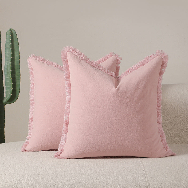 Pink 2 Pack Bohemian Tassel Pillowcases Soft Washed Cotton Cushion Covers for Living Room Sofa Elegant Decor Solution for Local Standard Home Environments