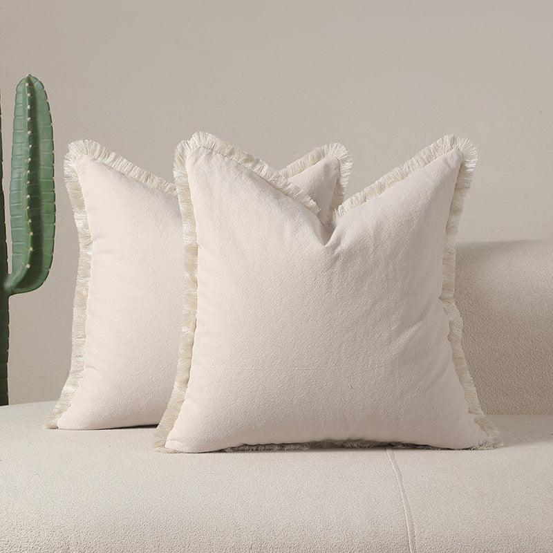 Beige 2 Pack Bohemian Tassel Pillowcases Soft Washed Cotton Cushion Covers for Living Room Sofa Elegant Decor Solution for Local Standard Home Environments