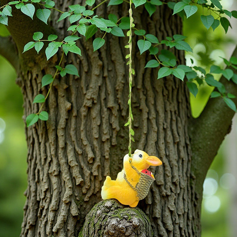 Weatherproof Resin Climbing Rabbit Figurine with Hanging Vine Rope for Garden Tree Decor Cute Animal Pendant for Local Standard Courtyard Spaces