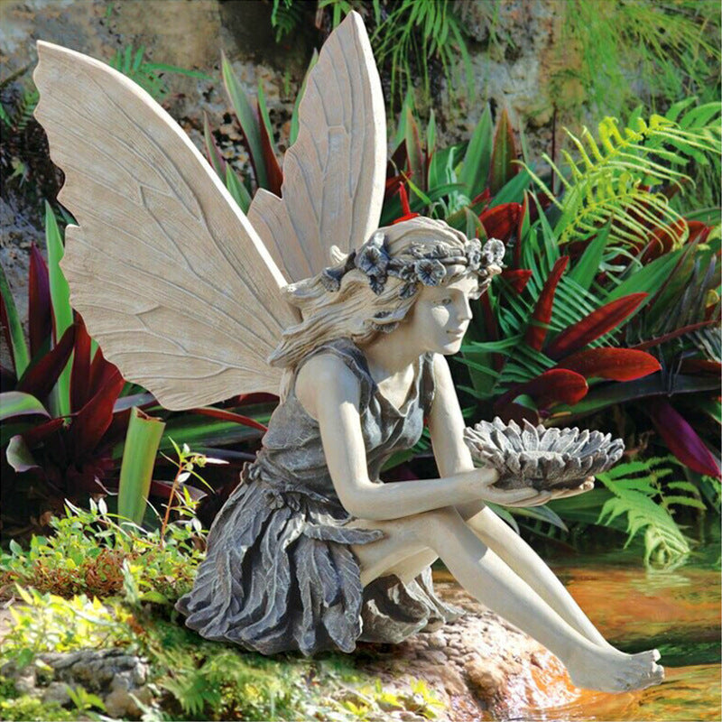 Resin Fairy Garden Statue with Sunflower Bowl Seated Design for Outdoor Decorative Use Ideal for Home and Garden Spaces Local Standard Fit
