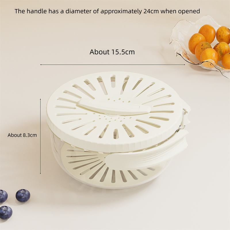 White Small Multi-functional Fruit and Vegetable Washing Bowl with Lid and Hidden Handle Double-Layer Drainage Container for Refrigerator Storage and Outdoor Picnic Efficient Food Preservation for Local Standard Kitchens