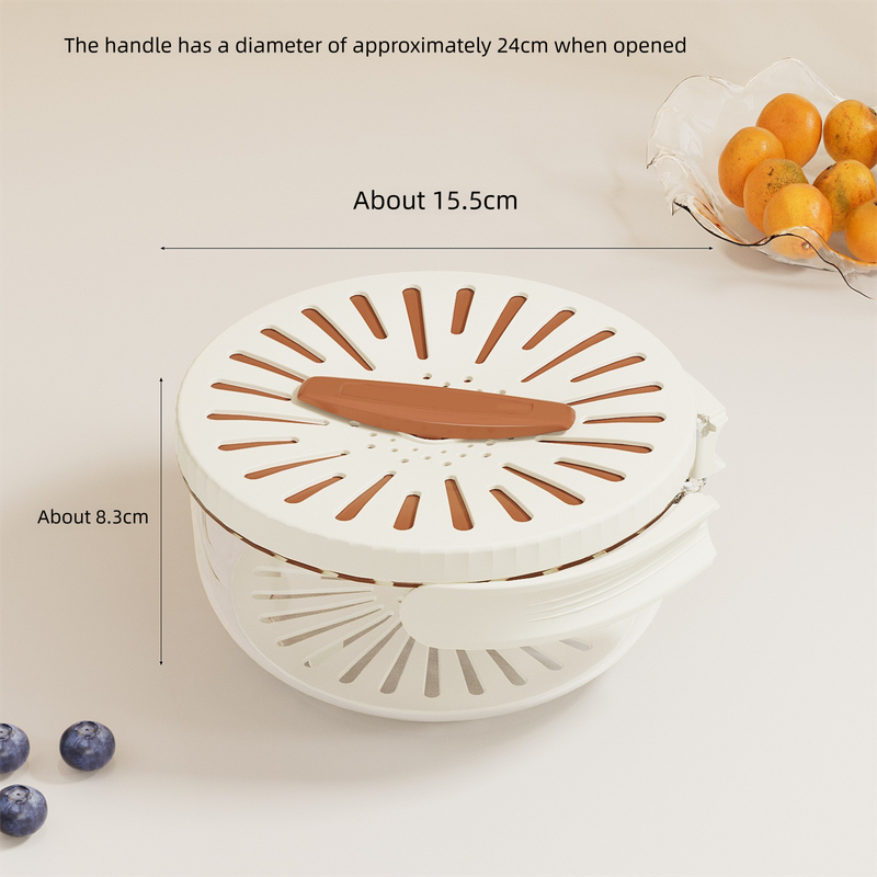 Brown Small Multi-functional Fruit and Vegetable Washing Bowl with Lid and Hidden Handle Double-Layer Drainage Container for Refrigerator Storage and Outdoor Picnic Efficient Food Preservation for Local Standard Kitchens