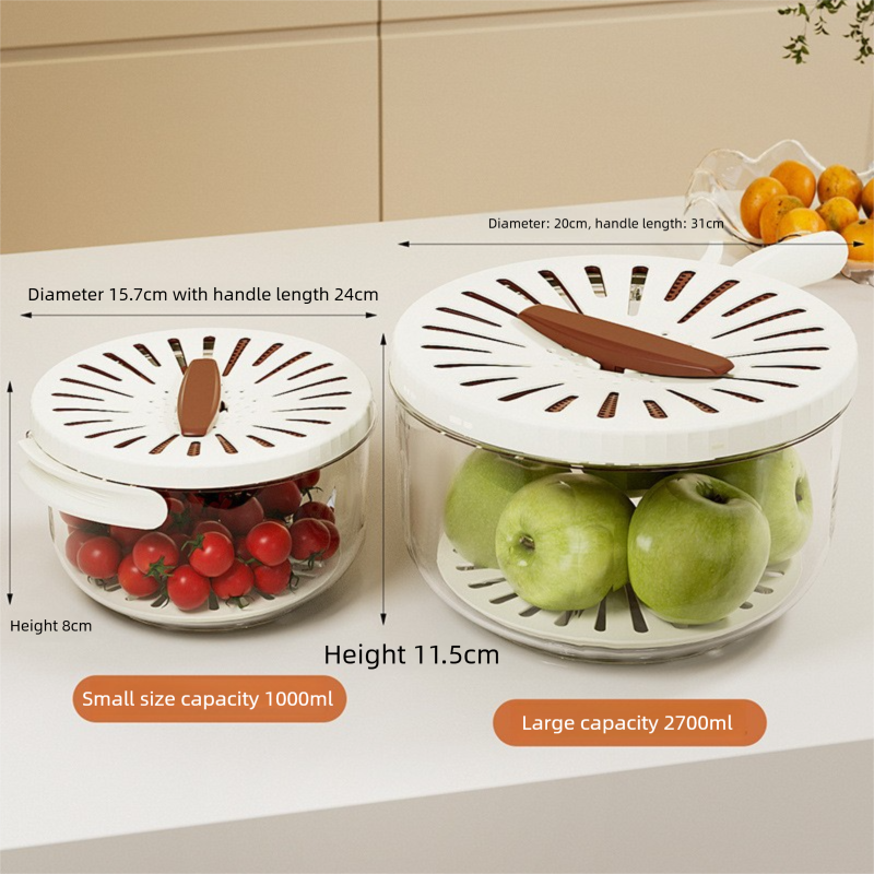White large Multi-functional Fruit and Vegetable Washing Bowl with Lid and Hidden Handle Double-Layer Drainage Container for Refrigerator Storage and Outdoor Picnic Efficient Food Preservation for Local Standard Kitchens