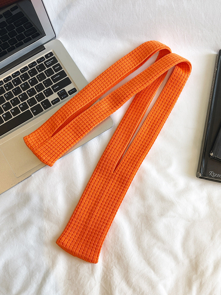 Orange High-Elastic Knit Long Phone Sling Bag – Adjustable Crossbody Streetwear Accessory for iPhone with Stretchy Ribbed Design