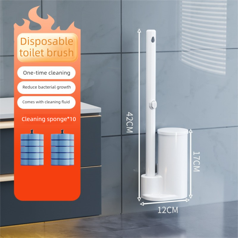 White Disposable Toilet Brush Set with Built-in Cleaner – Wall-Mountable, No-Drill Bathroom Cleaning Kit with Replaceable Heads(10 ocean-cleaning cotton pads)
