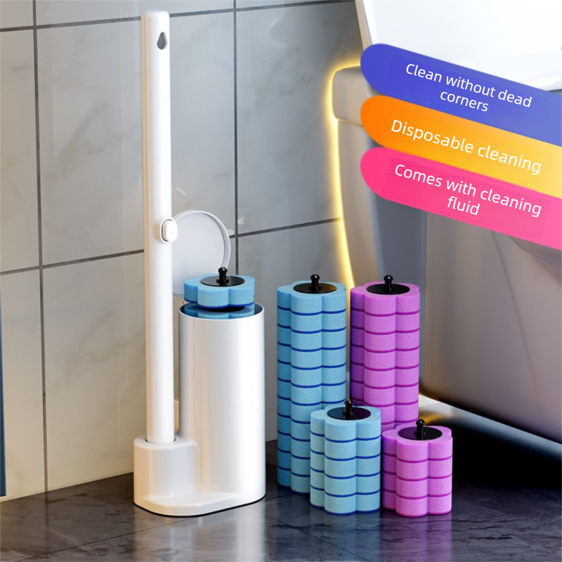 White Disposable Toilet Brush Set with Built-in Cleaner – Wall-Mountable, No-Drill Bathroom Cleaning Kit with Replaceable Heads(10 ocean-cleaning cotton pads)