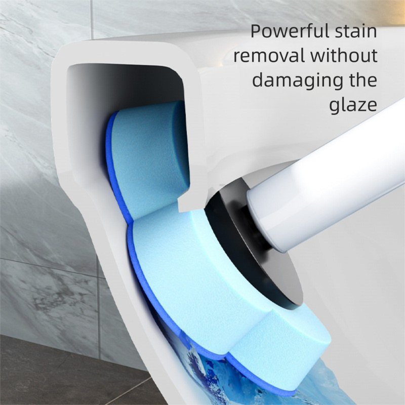 White Disposable Toilet Brush Set with Built-in Cleaner – Wall-Mountable, No-Drill Bathroom Cleaning Kit with Replaceable Heads(10 ocean-cleaning cotton pads)