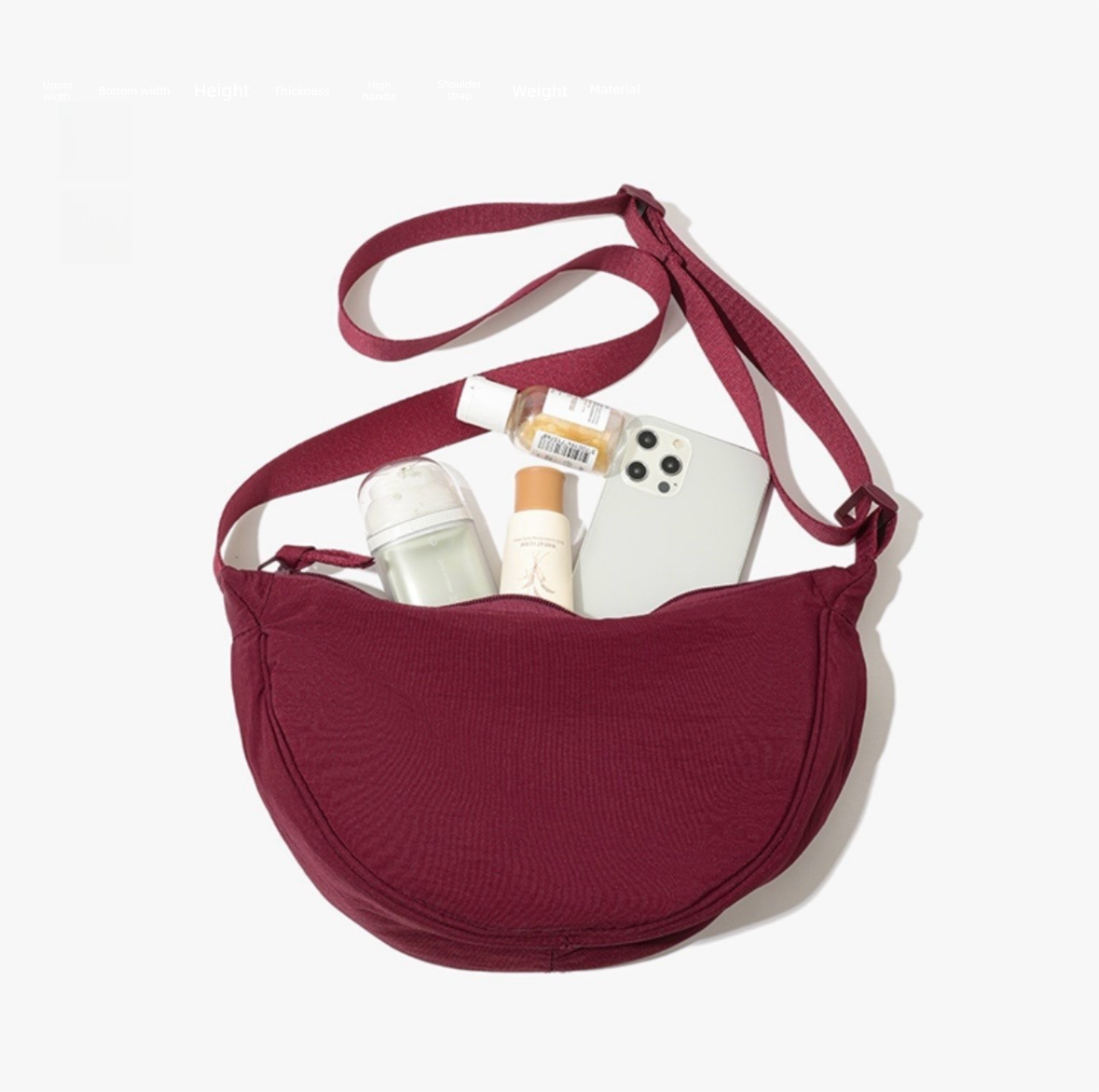 Wine Red Lightweight Nylon Crossbody Bag – Compact Saddle Style with Adjustable Strap for Everyday Use