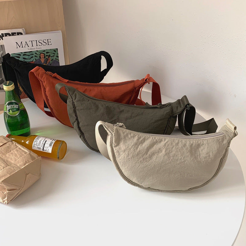 Coconut flour Lightweight Nylon Crossbody Bag – Compact Saddle Style with Adjustable Strap for Everyday Use