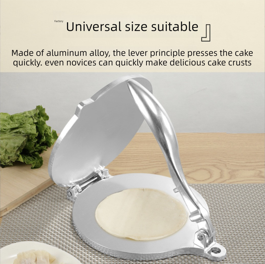 Black Manual Dough Press – Aluminum Alloy Cake & Tortilla Press for Homemade Baking and Cooking(16cm)