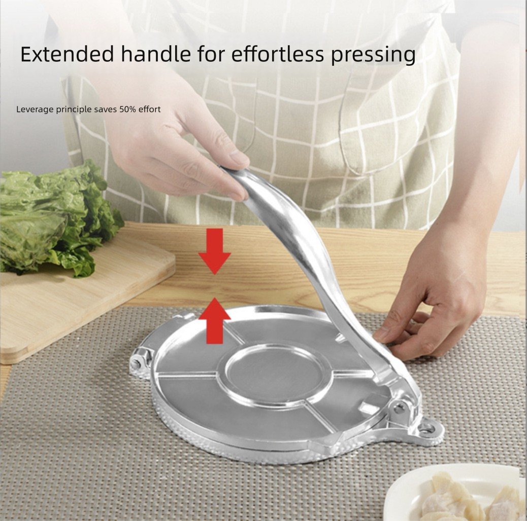 Silver Manual Dough Press – Aluminum Alloy Cake & Tortilla Press for Homemade Baking and Cooking(20cm)