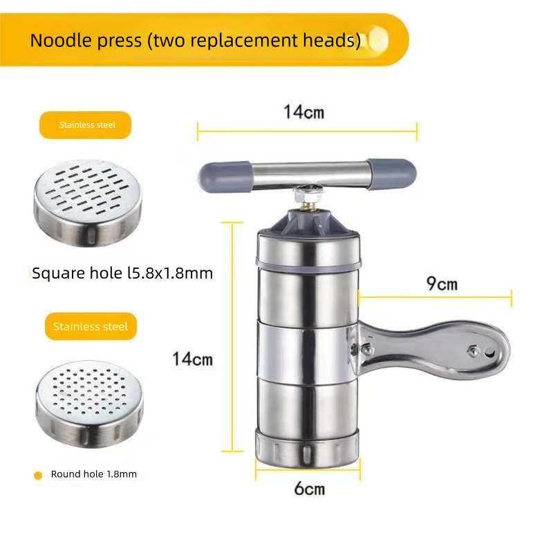 Manual Stainless Steel Noodle Maker with Interchangeable Dies for Homemade Egg Noodles Flatbread and Dumpling Wrappers – Compact Kitchen Tool(Two molds)