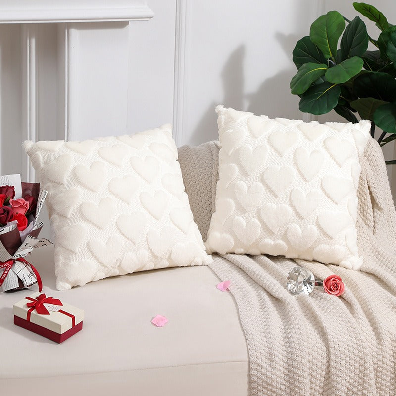 2-PCS White Romantic Heart-Shaped Tufted Pillow Covers Soft Plush 45x45cm Decorative Cushion Cases for Valentine's Day Living Room Sofa Local Standard Fit