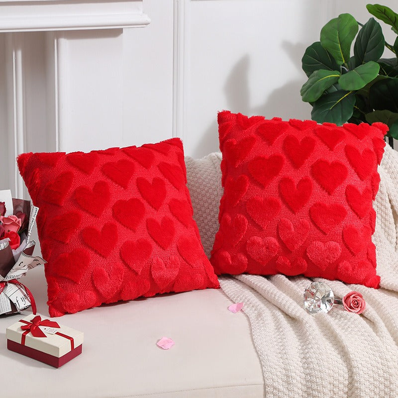 2-PCS Red Romantic Heart-Shaped Tufted Pillow Covers Soft Plush 45x45cm Decorative Cushion Cases for Valentine's Day Living Room Sofa Local Standard Fit