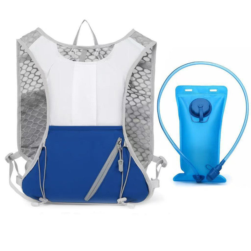 White and blue Lightweight Hydration Backpack with 2L Water Bladder Compartment – Ideal for Running, Cycling, Hiking, and Outdoor Activities