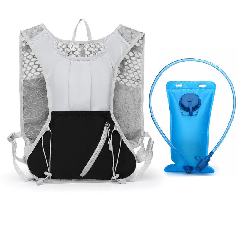 Grey and black Lightweight Hydration Backpack with 2L Water Bladder Compartment – Ideal for Running, Cycling, Hiking, and Outdoor Activities