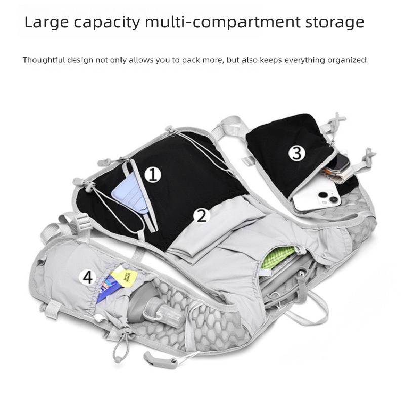 Grey and black Lightweight Hydration Backpack with 2L Water Bladder Compartment – Ideal for Running, Cycling, Hiking, and Outdoor Activities