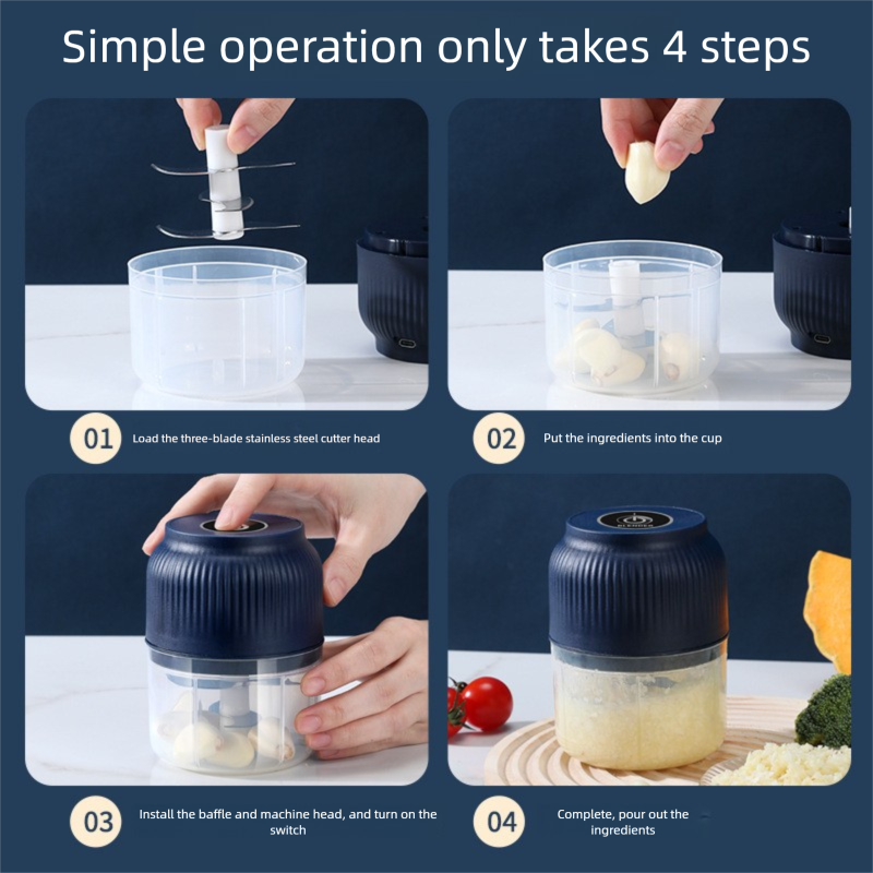 320ml Wireless Electric Garlic Crusher with 6-Blade Blade and Whisk Attachment – Compact Kitchen Chopper for Minced Garlic, Meat, Vegetables & Baby Food