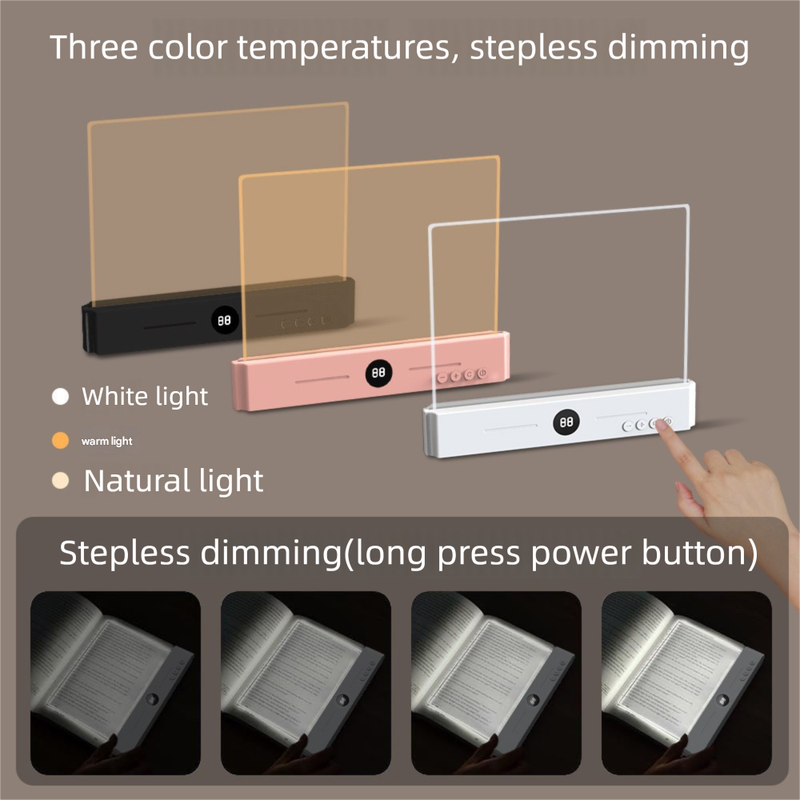 White LED Flat Panel Reading Light with 99m Timer 3 Color Modes Stepless Dimming Rechargeable Eye Protection Book Light for Bedside Dormitory Local Standard