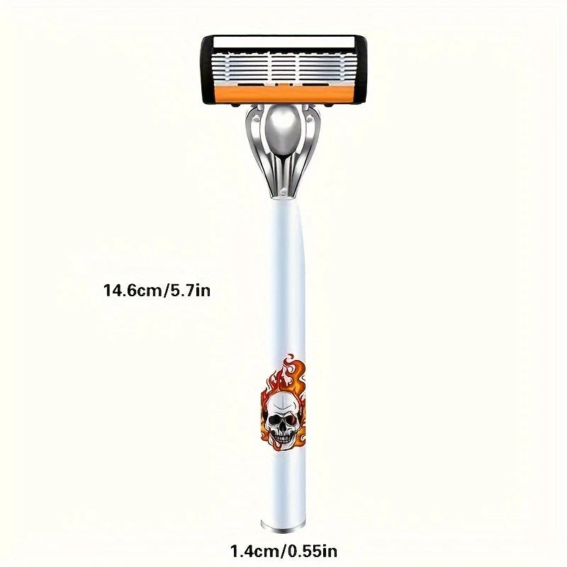 2-Pack 6-Layer Manual Razor with 60 Replacement Blades – Ultra-Close Shave for Men, Stainless Steel Handle with One-Click Blade Change
