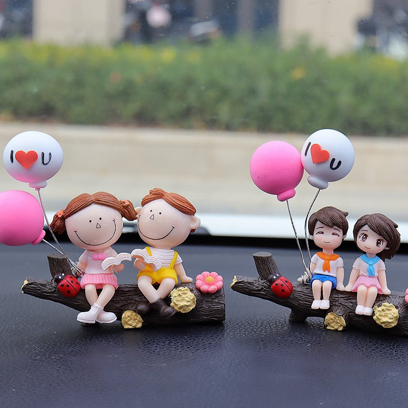 Tree Branch Grey Couple Balloons Cute Couple Car Ornament for Dashboard – Romantic Interior Decoration for Vehicles
