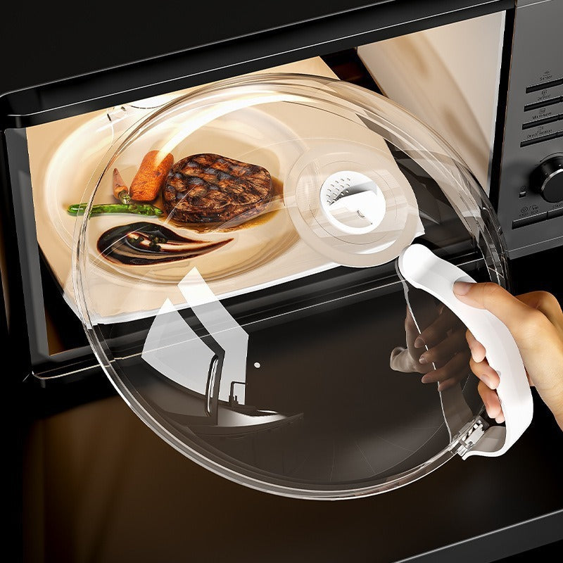 360° Microwave Splash Cover with Rotating Vent and Heat-Resistant Handle – Transparent Food Protector for Cooking, Reheating, and Refrigeration